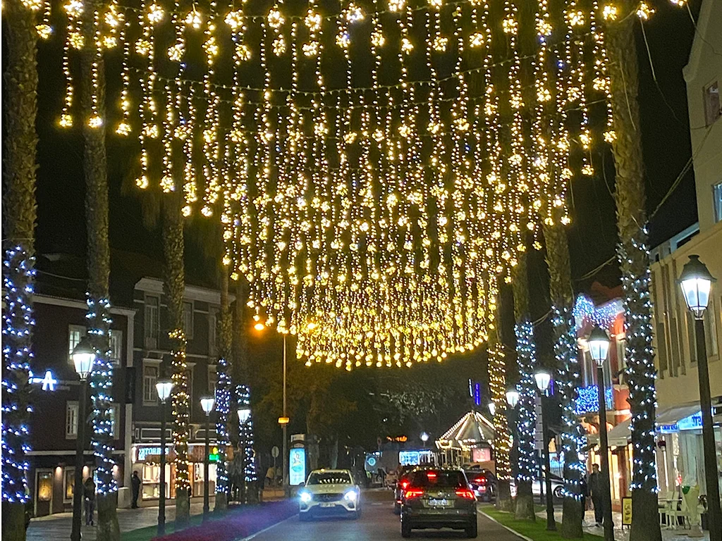 Christmas lights, street Christmas in Lisbon, winter in Lisbon
