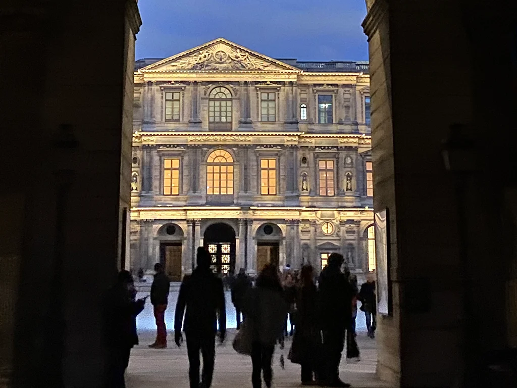 Louvre area at night, Paris, solo travel after 65
